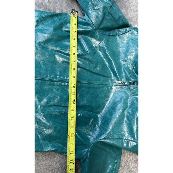 Pamela McCoy Vintage 80's Leather Jacket Turquoise Leather 80s Women's Size S - Picture 13 of 16